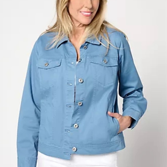 Denim & Co. EasyWear White Twill Classic Button-Front Jacket L - Picture 3 of 13